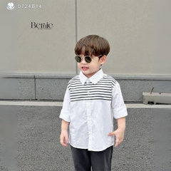 Set bộ sơ mi trắng dài tay phối kẻ kèm quần kaki dài cho bé trai 1 đến 7 tuổi BERNIE 0724B14