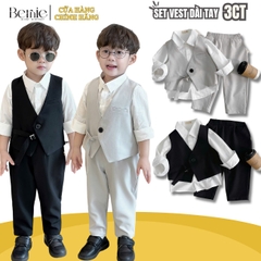 Set đồ vest gile dài công tử cổ V 3 chi tiết phong cách hàn quốc cho bé trai 1 đến 7 tuổi Bernie 0824B51