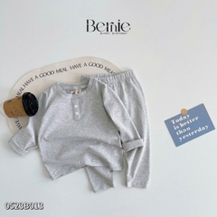 Set bộ thun cotton dài tay cho bé trai màu trơn basic hàn quốc thêu mỏ neo 1 đến 7 tuổi BERNIE 0523B013
