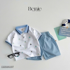 Set đồ thun bé trai polo áo ngắn phông màu trắng quần kaki mềm họa tiết thuyền 1 đến 7 tuổi BERNIE 1223B010T