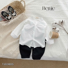 Set sơ mi trắng dài tay cổ trụ basic phong cách hàn quốc cho bé trai 1 đến 7 tuổi BERNIE T1024B35