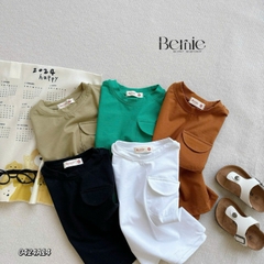 áo phông ngắn tay trơn cho bé trai bé gái, áo thun ngắn tay cotton màu trắng xanh nâu đen 1 đến 6 tuổi BERNIE 0424A14