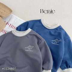 Set dài bé trai thể thao tay dài phối màu chất da cá họa tiết thêu gấu size 1 đến 7 tuổi BERNIE H1124B07