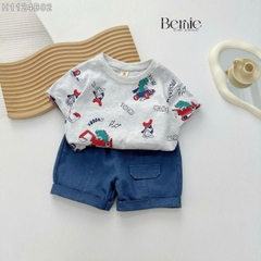 Set bộ thun cotton họa tiết khủng long phong cách hàn quốc cho bé trai 1 đến 7 tuổi BERNIE H1124B02