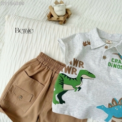 Set bộ polo bé trai áo thun polo họa tiết khủng long quần short kaki 1 đến 7 tuổi BERNIE H1124B39