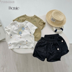 Set đồ thun tay ngắn basic cho bé trai mùa hè in cây dừa size 1 đến 7 tuổi BERNIE H1024B23