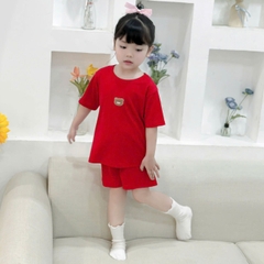 Đồ bộ unisex tay ngắn chất thun tăm cho bé trai bé gái họa tiết thêu gấu size từ 9 đến 24kg BERNIE H0125B14