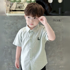 Áo sơ mi tay ngắn họa tiết caro màu trắng xanh phối hình thêu hươu size từ 9 tới 28kg BERNIE T0124A24