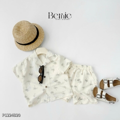 Set sơ mi đũi đi biển unisex cho bé trai bé gái họa tiết cây dừa size 9 tới 25kg BERNIE P1224B20