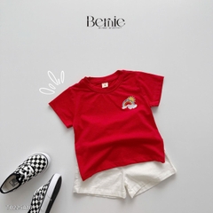 Set bộ thun tay ngắn cho bé trai bé gái áo thun trơn họa tiết cầu vồng kèm quần short size 9 đến 25kg BERNIE HLT0225A16