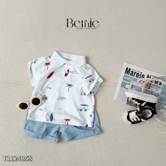  Set bộ polo tay ngắn cho bé trai họa tiết biển xanh kèm quần short size 1 đến 7 tuổi BERNIE T1124B58