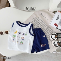 Set bộ ba lỗ cho bé trai áo thun ba lỗ in họa tiết kèm quần thun cotton 4 chiều 1 đến 7 tuổi BERNIE T0225B29