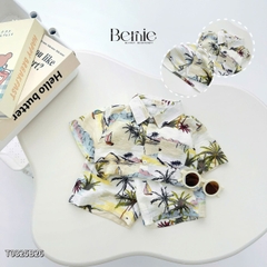 Set sơ mi đũi đi biển unisex cho bé trai bé gái họa tiết summer size 9 tới 25kg BERNIE T0325B26