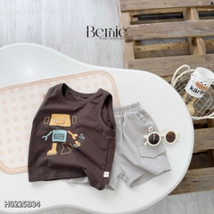 Set đồ ba lỗ bé trai phong cách hàn quốc áo thun ba lỗ robot kèm quần short size 9 tới 29kg BERNIE H0225B34