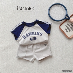 Set bộ tay ngắn thể thao áo raplang họa tiết Hawkins kèm quần short cho bé trai bé gái size 1 đến 7 tuổi BERNIE P0225B14