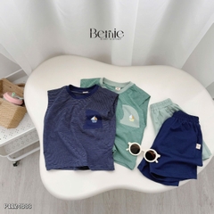 Set bộ tanktop kẻ ngang cho bé trai áo thun túi cách điệu kèm quần short 9 đến 25kg BERNIE P1124B88