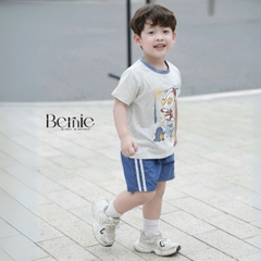  Set bộ cộc tay siêu nhân điện quang áo thun cotton và quần short denim bé trai 1 đến 7 tuổi BERNIE H1224B07