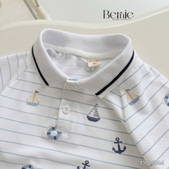 Set bộ polo cho bé trai họa tiết kẻ biển kèm quần short jean size 1 đến 7 tuổi BERNIE T1024B44