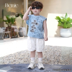 Set bộ tanktop cho bé trai áo thun họa tiết loang in chữ kèm quần short kaki size 9 đến 28kg BERNIE T0325B06