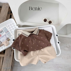 Set bộ polo tay ngắn cổ dệt màu nâu họa tiết gấu kèm quần short đùi kaki 1 đến 7 tuổi BERNIE T0225B23