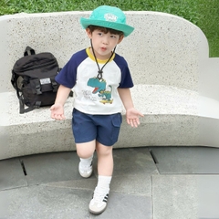 Set bộ tay ngắn bé trai áo thun zaclang họa tiết khủng long cool kid và quần short denim 9 tới 28kg BERNIE H1224B10