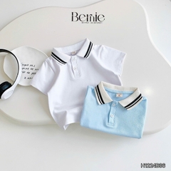 Bộ tay ngắn thun polo sọc kèm quần short trắng bé trai phong cách Hàn quốc size 1 tới 7 tuổi BERNIE