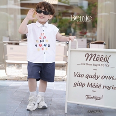 Set bộ tanktop cho bé trai áo sơ mi tanktop họa tiết hình in và chữ cute kèm quần short jean 9kg đến 28kg BERNIE P0225B30