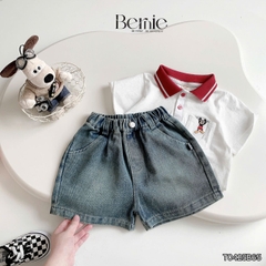 Set bộ polo kèm quần jean cho bé trai áo thun polo họa tiết thêu mickey và quần short jean mềm 1 đến 7 tuổi BERNIE T0425B65
