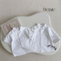 Áo sơ mi trắng dài tay cổ trụ, cổ tàu cho bé trai size 1 tuổi tới 7 tuổi Bernie T0625A26