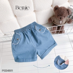 Set bộ tanktop cho bé trai áo sơ mi tanktop họa tiết kẻ xanh phối túi kèm quần short jean 9kg đến 28kg BERNIE P1224B01