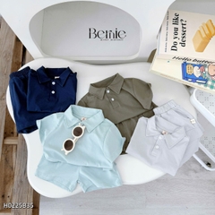 Set bộ polo thun cotton cho bé trai áo thun tay ngắn đính tag logo kèm quần short size 1 đến 7 tuổi BERNIE H0225B35