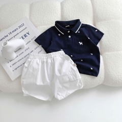 Set bộ polo bé trai tay ngắn cổ bo dệt họa tiết thêu cún kèm quần short kaki sz 9 tới 28kg BERNIE T0525B09