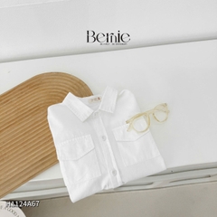  Áo sơ mi tay dài màu trắng phối túi ngực cho bé trai size 9 kg tới 28kg BERNIE H1124A67