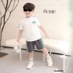 Set bộ thể thao tay raplang phối sọc viền màu kèm quần short cho bé trai size 9 tới 25kg BERNIE H0425B50