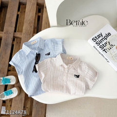 Áo sơ mi tay ngắn họa tiết kẻ thêu cá phong cách Hàn quốc cho bé trai size 9kg tới 28kg BERNIE T1124A78