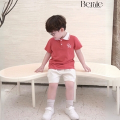Set bộ polo tay ngắn cho bé trai áo thun polo họa tiết thêu cún và quần short kaki 9 tới 28kg BERNIE H0425B60