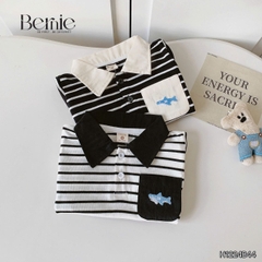 Set bộ polo kẻ phối màu kèm túi ngực thêu cá cho bé trai size 1 đến 7 tuổi BERNIE H1224B44