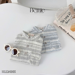  Set bộ sơ mi cổ trụ kẻ ngang phối túi viền kèm quần short kaki cho bé trai size 9 đến 28kg BERNIE H1124B65