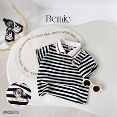 Set bộ polo kẻ đen phối màu thêu cún kèm quần short kaki cho bé trai 1 đến 7 tuổi BERNIE H0625B02