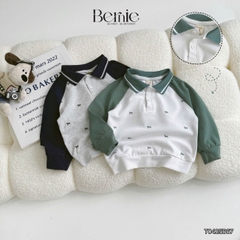 Set bộ polo dài tay raplang phối màu họa tiết in tràn dễ thương kèm quần dài cho bé trai size 1 đến 7 tuổi BERNIE T0425B67