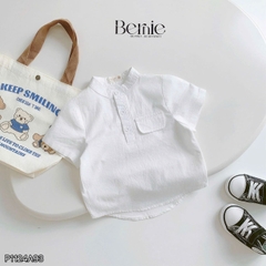 Áo sơ mi cổ trụ cho bé trai tay ngắn phối túi ngực nhiều màu size 9 tới 28kg BERNIE P1124A93