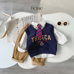 Set bộ gi lê 4 chi tiết áo sơ mi dài tay áo gi lê rời quần kaki kèm cà vạt size 1 đến 7 tuổi BERNIE H0525B40