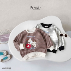 Set bộ nỉ tay dài kẻ sọc ngang phối màu họa tiết hình in cún dễ thương kèm quần dài unisex bé trai bé gái size 1 đến 7 tuổi BERNIE H0625B21