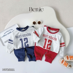 Set bộ thể thao tay dài cho bé trai tay áo phối màu họa tiết in chữ và số kèm quần dài size 9 tới 27kg BERNIE H0725B21