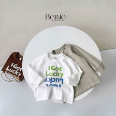 Áo thun áo phông tay dài in chữ Lucky nhiều màu unisex cho bé trai bé gái đi học đi chơi 9 đến 27kg BERNIE H0725A26