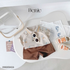 Set bộ polo cho bé trai màu nâu họa tiết cây dừa in tràn kèm quần short đùi kaki 1 đến 7 tuổi BERNIE H1124B14