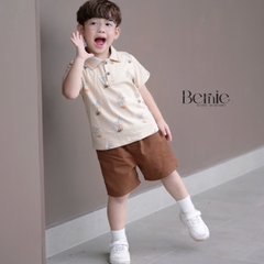 Set bộ polo cho bé trai màu nâu họa tiết cây dừa in tràn kèm quần short đùi kaki 1 đến 7 tuổi BERNIE H1124B14