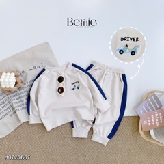 Set bộ thun cotton phối màu tay áo raplang dài cho bé trai họa tiết thêu Driver kèm quần dài 9 tới 28kg BERNIE H0725B67