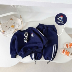 Set bộ dài thể thao phối sọc họa tiết hình thêu Hey boy kèm quần dài cho bé trai size 1 đến 7 tuổi BERNIE H0525B24