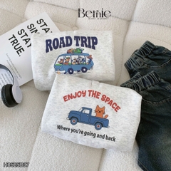 Set bộ polo dài tay cho bé trai áo polo nỉ họa tiết Enjoy the space kèm quần jean dài size 9 tới 28kg BERNIE H0525B37